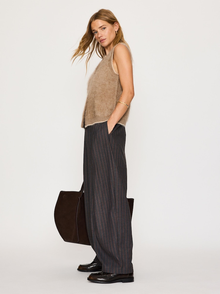Anthropologie Grey Tailored Barrel Stripe Trousers - Image 2 of 5 Anthropologie Grey Tailored Barrel Stripe Trousers - Image 2 of 5