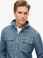 Superdry Mid Blue 100% Cotton Workwear Long Sleeve Shirt - Image 3 of 5