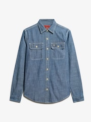 Superdry Mid Blue 100% Cotton Workwear Long Sleeve Shirt - Image 4 of 5