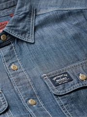 Superdry Mid Blue 100% Cotton Workwear Long Sleeve Shirt - Image 5 of 5