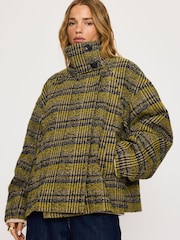 Anthropologie Green Lime Boucle Funnel-Neck Jacket - Image 1 of 2