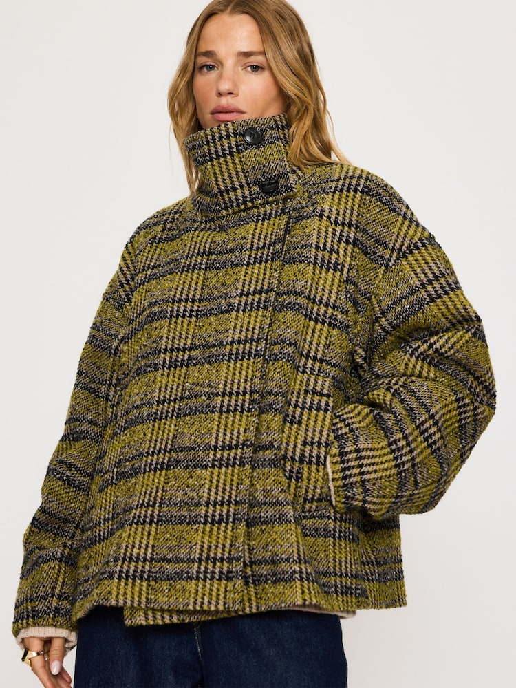 Anthropologie Green Lime Boucle Funnel-Neck Jacket - Image 1 of 2 Anthropologie Green Lime Boucle Funnel-Neck Jacket - Image 1 of 2