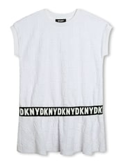 DKNY Oversized Dropped Hem Logo Embossed White T-Shirt Dress - Image 1 of 2