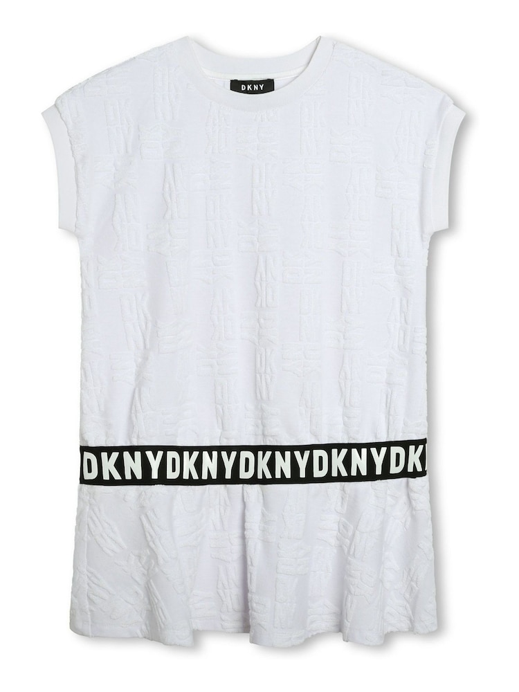 DKNY Oversized Dropped Hem Logo Embossed White T-Shirt Dress - Image 1 of 2 DKNY Oversized Dropped Hem Logo Embossed White T-Shirt Dress - Image 1 of 2