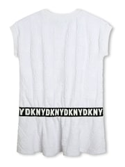 DKNY Oversized Dropped Hem Logo Embossed White T-Shirt Dress - Image 2 of 2
