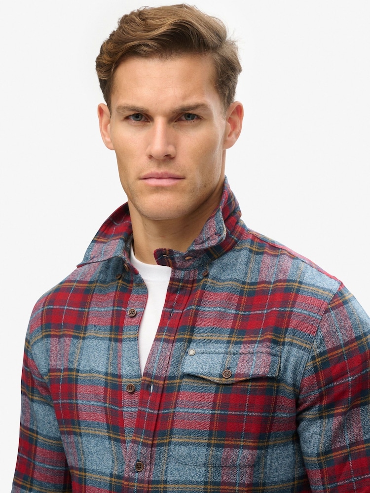 Superdry Red Grindle Check Merchant Check 100% Cotton Shirt - Image 3 of 5