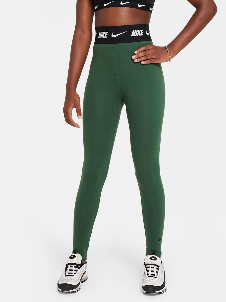 Nike Green Logo Tape High Waisted Leggings - Image 1 of 5