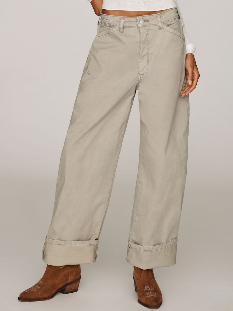 Anthropologie Cream Pilcro Kayden High-Rise Full Length Carpenter Barrel Trousers - Image 1 of 4 Anthropologie Cream Pilcro Kayden High-Rise Full Length Carpenter Barrel Trousers - Image 1 of 4