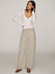 Anthropologie Cream Pilcro Kayden High-Rise Full Length Carpenter Barrel Trousers - Image 4 of 4