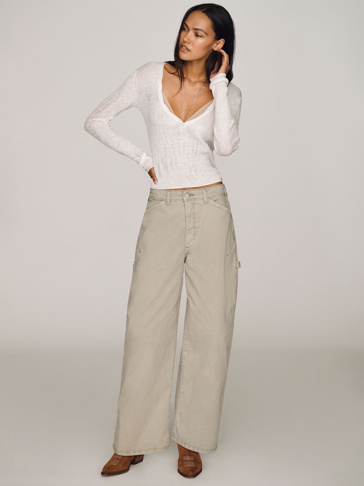 Anthropologie Cream Pilcro Kayden High-Rise Full Length Carpenter Barrel Trousers - Image 4 of 4 Anthropologie Cream Pilcro Kayden High-Rise Full Length Carpenter Barrel Trousers - Image 4 of 4