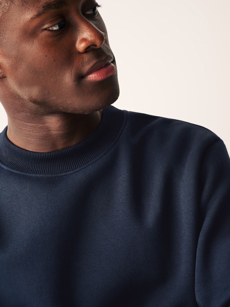 Navy Blue Regular Fit Jersey Cotton Rich Crew Sweatshirt - Image 1 of 7