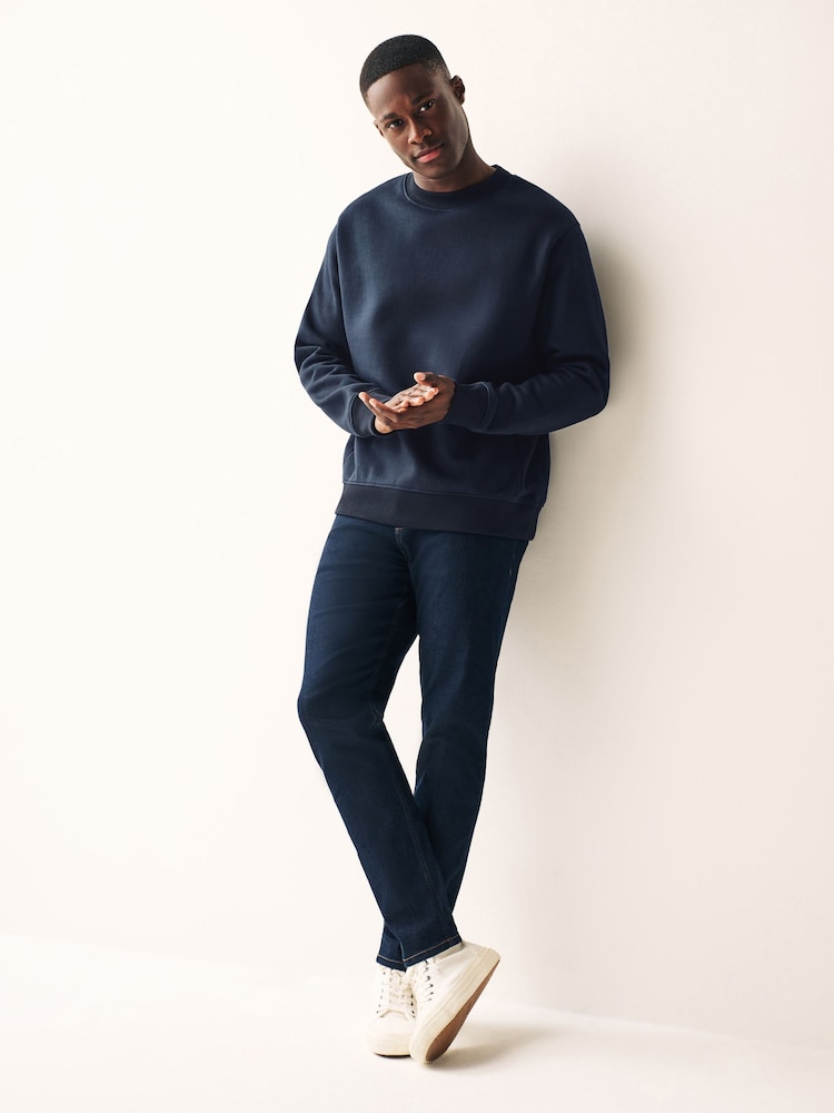 Navy Blue Regular Fit Jersey Cotton Rich Crew Sweatshirt - Image 2 of 7