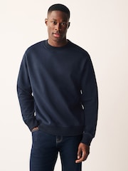 Navy Blue Regular Fit Jersey Cotton Rich Crew Sweatshirt - Image 3 of 7