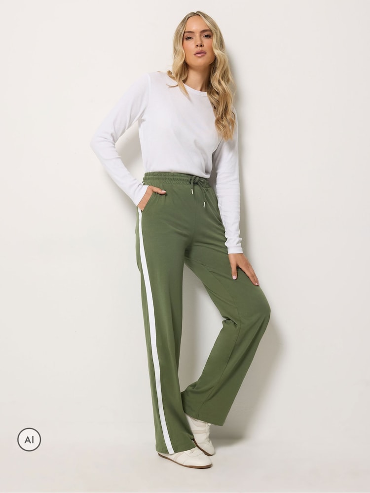 Long Tall Sally Green Contrast Cotton Wide Leg Joggers - Image 2 of 6 Long Tall Sally Green Contrast Cotton Wide Leg Joggers - Image 2 of 6