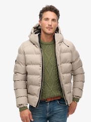 Superdry Beige Marl Hooded Tweed Sports Puffer Jacket - Image 2 of 6