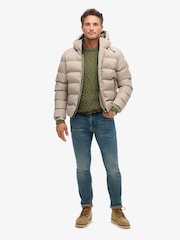 Superdry Beige Marl Hooded Tweed Sports Puffer Jacket - Image 3 of 6