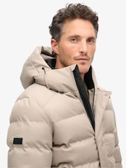 Superdry Beige Marl Hooded Tweed Sports Puffer Jacket - Image 4 of 6
