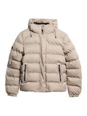 Superdry Beige Marl Hooded Tweed Sports Puffer Jacket - Image 5 of 6