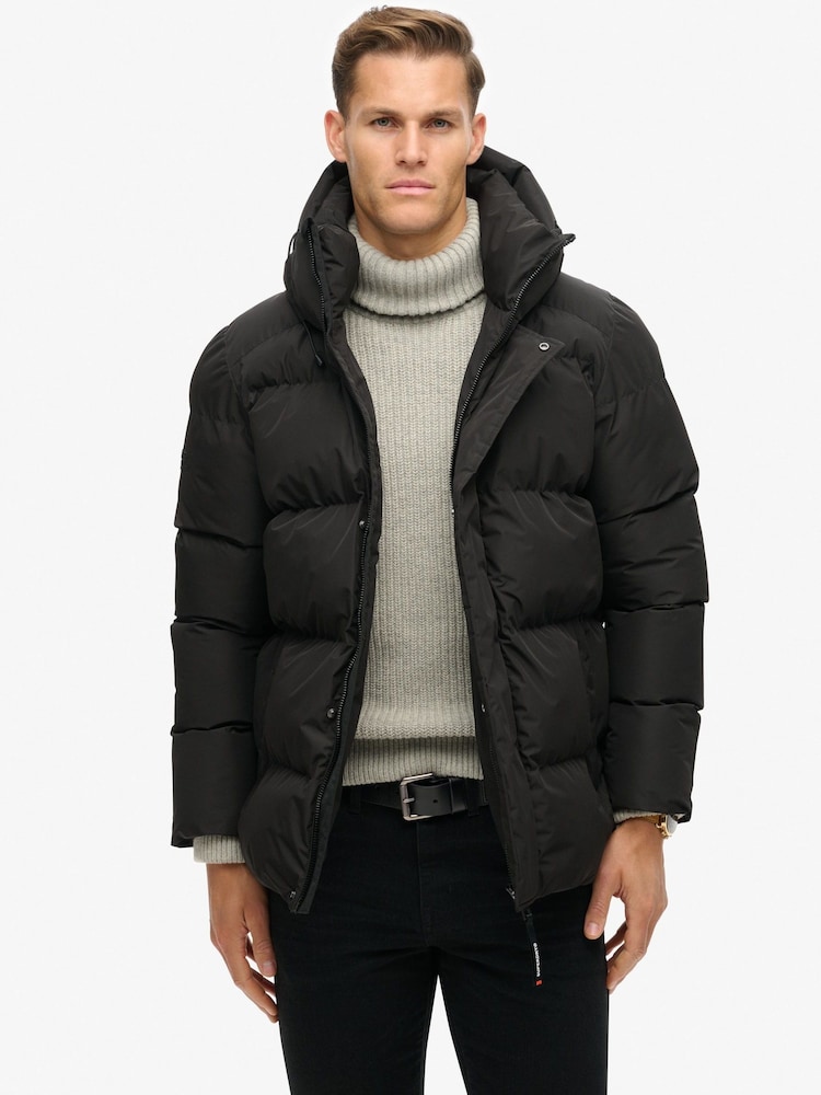 Superdry Black Hooded 5 Baffle Sports Puffer Jacket - Image 1 of 5