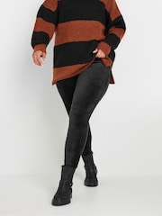 Yours Curve Black Velour Leggings - Image 1 of 5