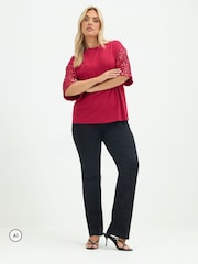 Yours Curve Red Limited Sequin Sleeve Cotton T-Shirt - Image 2 of 6