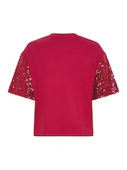 Yours Curve Red Limited Sequin Sleeve Cotton T-Shirt - Image 6 of 6