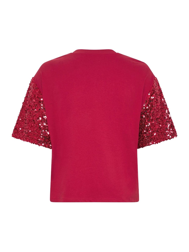 Yours Curve Red Limited Sequin Sleeve Cotton T-Shirt - Image 6 of 6
