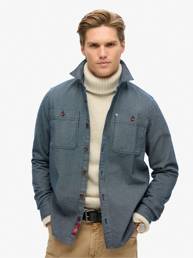 Superdry Indigo Stripe 100% Cotton Merchant Denim Overshirt - Image 1 of 5