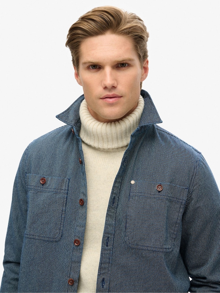 Superdry Indigo Stripe 100% Cotton Merchant Denim Overshirt - Image 2 of 5