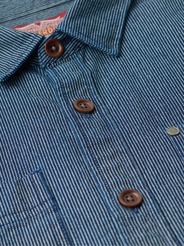 Superdry Indigo Stripe 100% Cotton Merchant Denim Overshirt - Image 5 of 5 Superdry Indigo Stripe 100% Cotton Merchant Denim Overshirt - Image 5 of 5