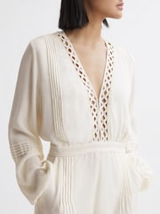 Reiss Cream Rachelle Long Sleeve Lattice Playsuit - Image 5 of 5