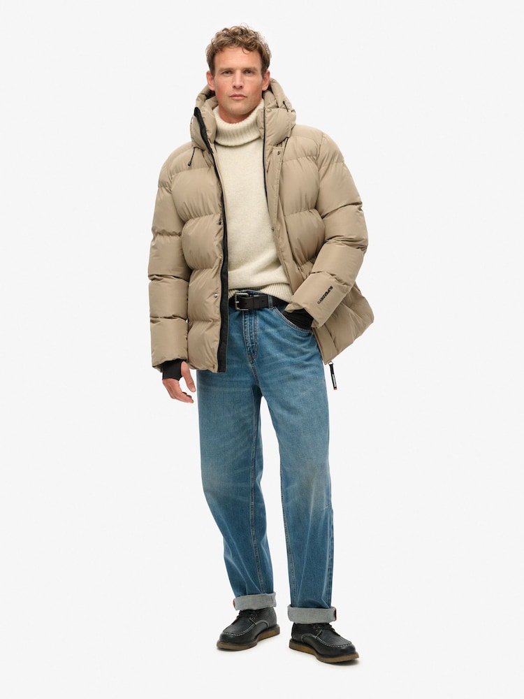 Superdry Timber Wolf Brown Hooded 5 Baffle Sports Puffer Jacket - Image 2 of 5