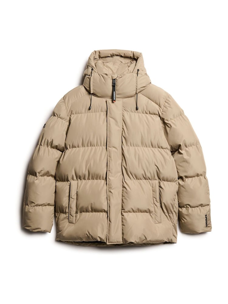 Superdry Timber Wolf Brown Hooded 5 Baffle Sports Puffer Jacket - Image 2 of 2 Superdry Timber Wolf Brown Hooded 5 Baffle Sports Puffer Jacket - Image 2 of 2