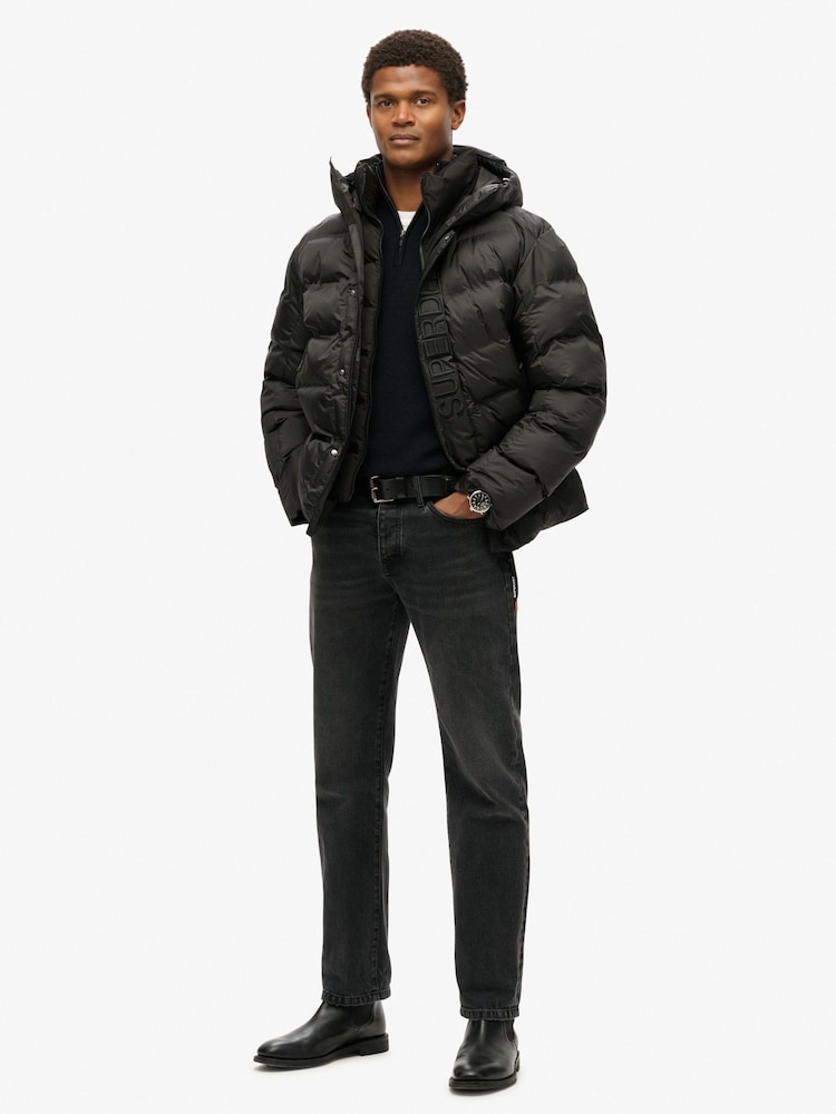 Superdry Black Hooded City Graphic Puffer Jacket - Image 2 of 5