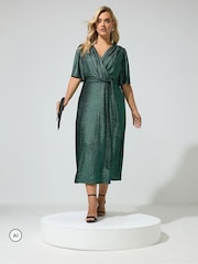 Yours Curve Green London Metallic Wrap Dress - Image 2 of 6