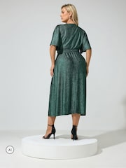 Yours Curve Green London Metallic Wrap Dress - Image 3 of 6