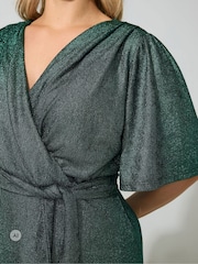Yours Curve Green London Metallic Wrap Dress - Image 4 of 6