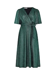 Yours Curve Green London Metallic Wrap Dress - Image 5 of 6
