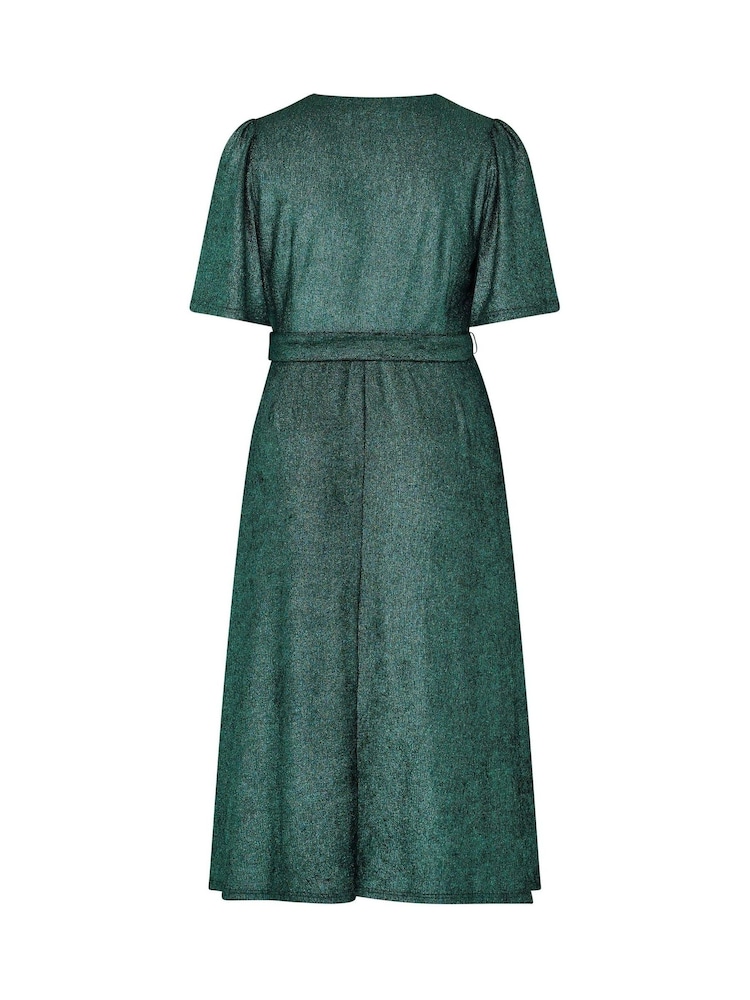 Yours Curve Green London Metallic Wrap Dress - Image 6 of 6 Yours Curve Green London Metallic Wrap Dress - Image 6 of 6