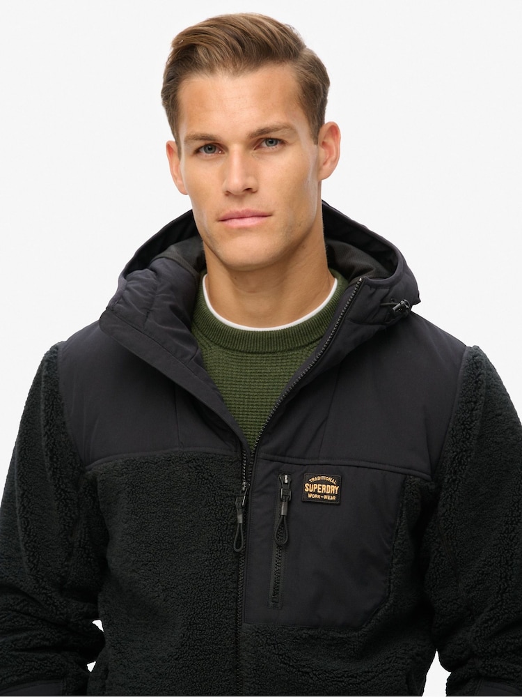 Superdry Noir Hood Expedition Borg Hybrid Jacket - Image 4 of 6