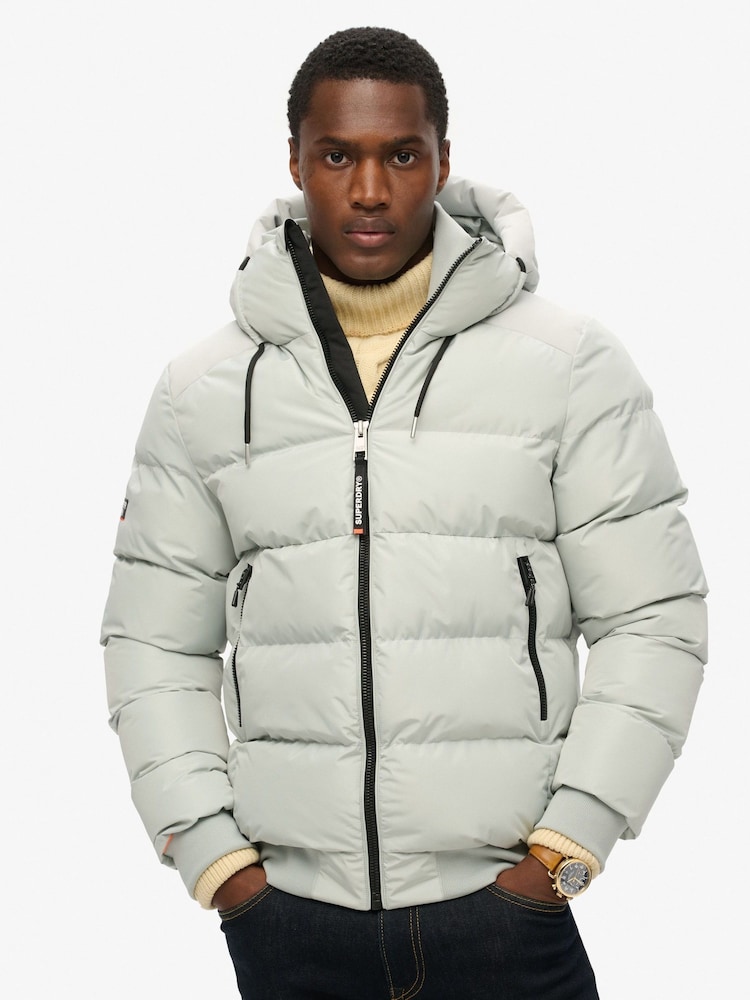 Superdry Puritan Grey Sports Puffer Bomber Jacket - Image 1 of 7