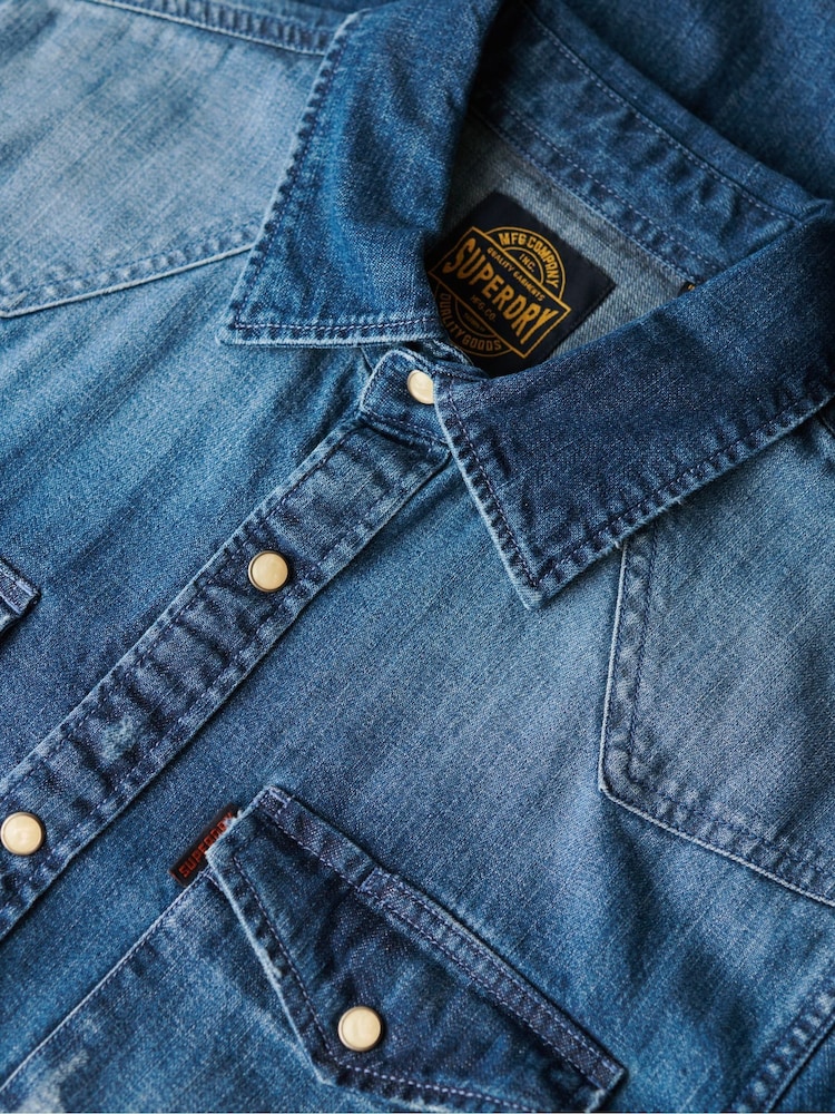 Superdry Blue 100% Cotton Vintage Western Shirt - Image 4 of 4