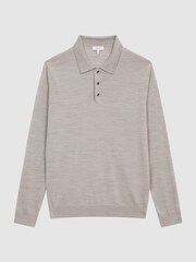 Reiss Wheat Melange Trafford Merino Wool Polo Shirt - Image 2 of 6