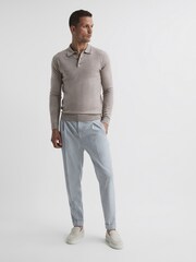 Reiss Wheat Melange Trafford Merino Wool Polo Shirt - Image 3 of 6