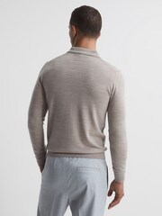 Reiss Wheat Melange Trafford Merino Wool Polo Shirt - Image 5 of 6