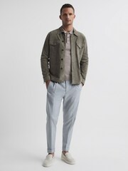 Reiss Wheat Melange Trafford Merino Wool Polo Shirt - Image 6 of 6