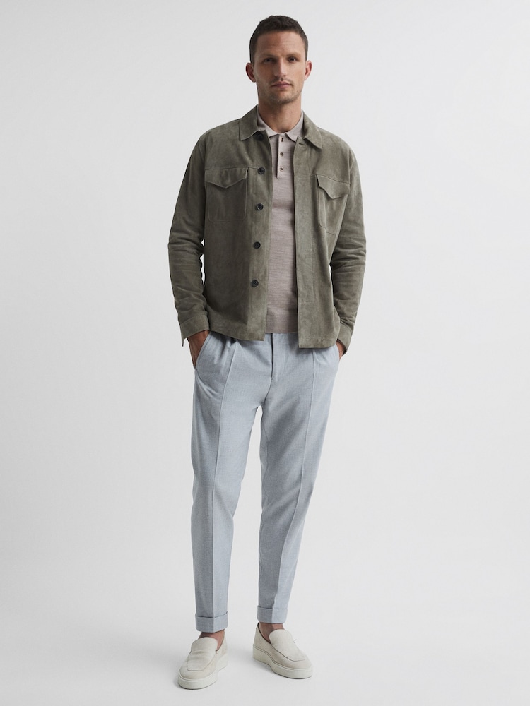 Reiss Wheat Melange Trafford Merino Wool Polo Shirt - Image 6 of 6