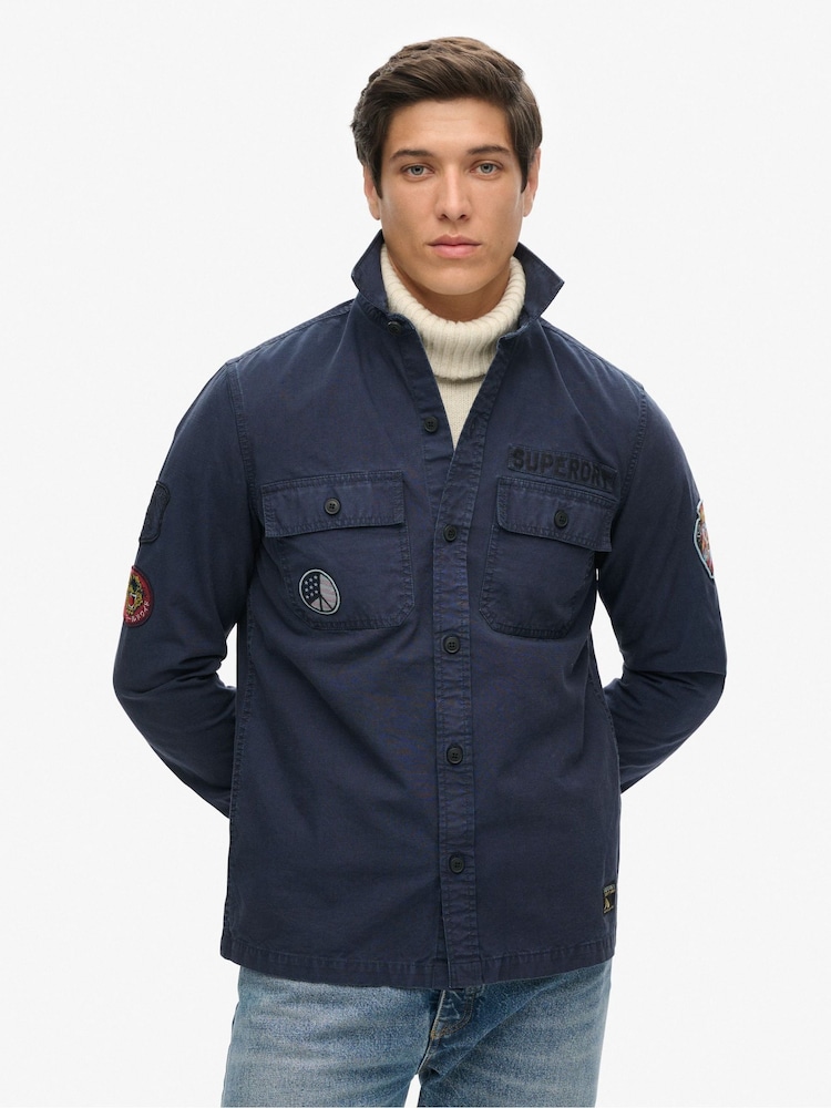 Superdry Eclipse Navy 100% Cotton Long Sleeve Delta Shirt - Image 1 of 5