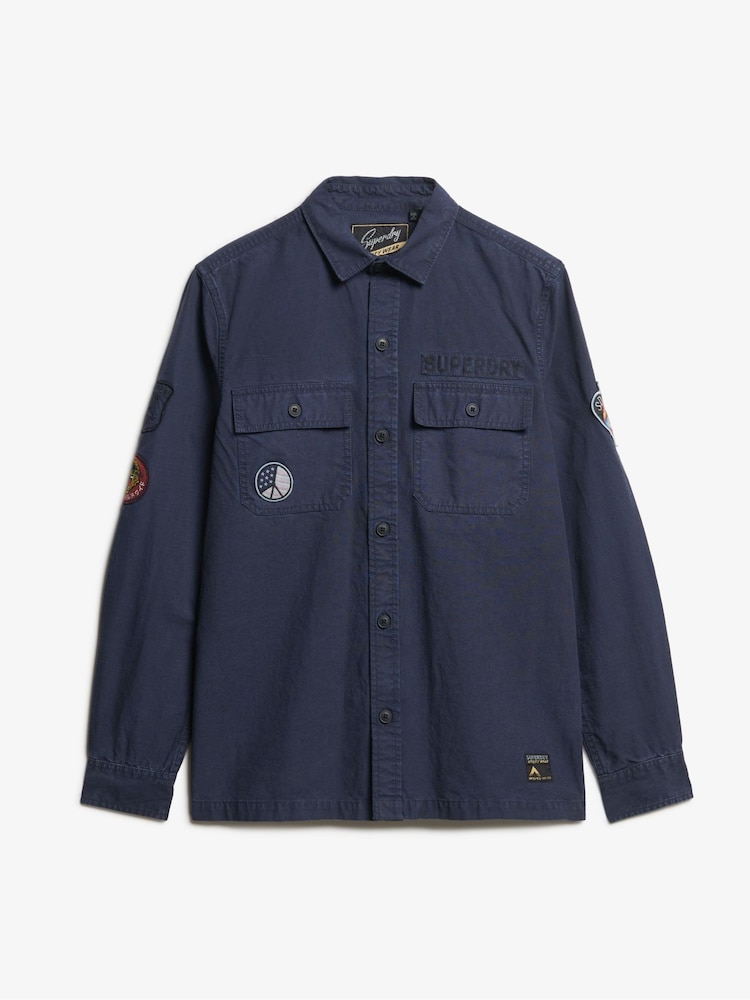 Superdry Eclipse Navy 100% Cotton Long Sleeve Delta Shirt - Image 5 of 5