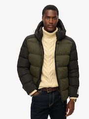 Superdry Black Colourblock Hood Colour Block Sport Puffer Jacket - Image 1 of 7